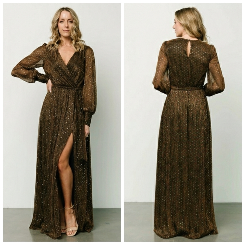 Baltic Born Abigail Bronze Sparkle Long Sleeve Gown